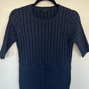 Ribbed Navy Blue Ann Taylor Dress with 3-Quarter Sleeves, Size M, Never Worn!